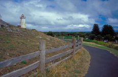 The lower tower overlooking the beach where the original light was built